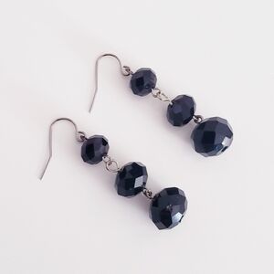 Elegant Black Glass Faceted Beaded Statement Earrings
